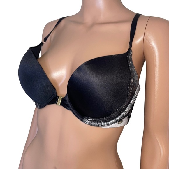 Victoria's Secret black lace front closure padded underwire push up bra SZ 34 D - Picture 1 of 7